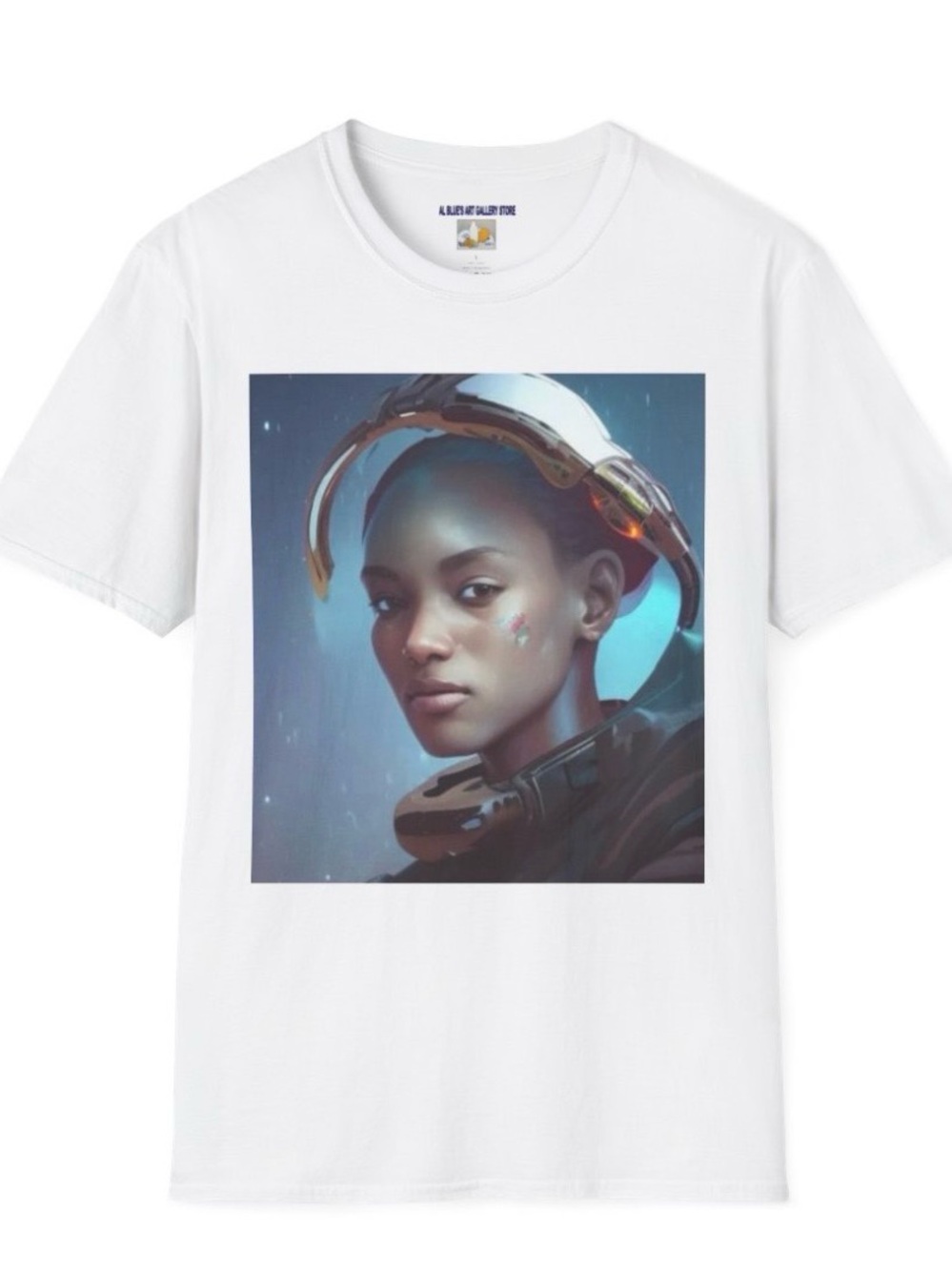 Gildan White Short Sleeve Tee with Futuristic Portrait Graphic